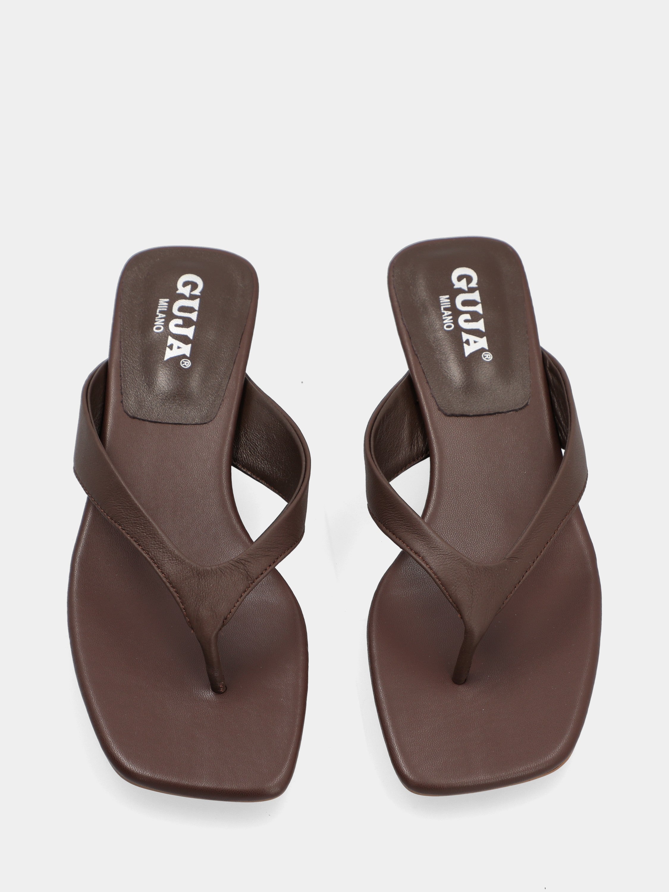 Brown calfskin thong sandal with cup heel