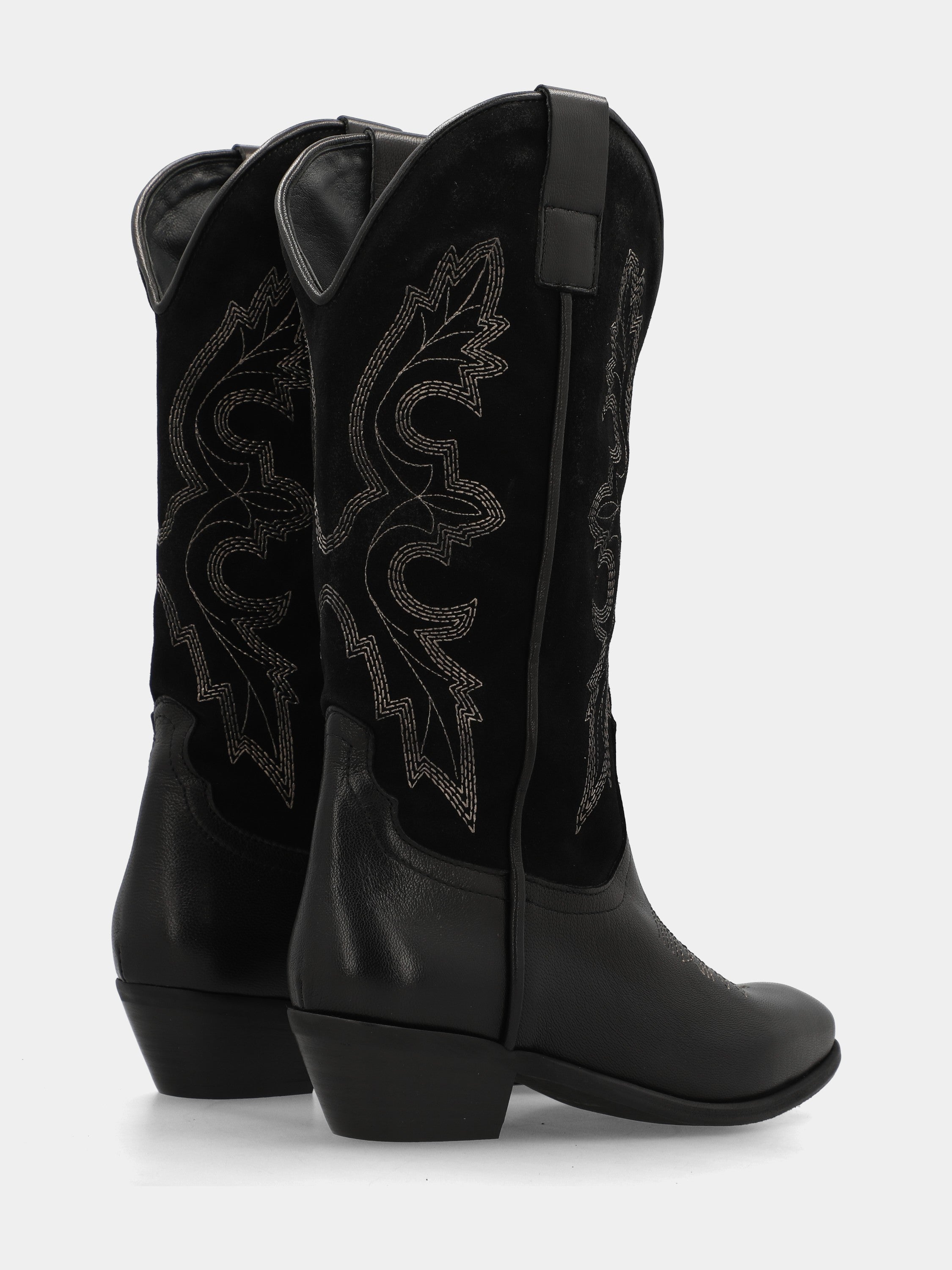 Bottes western à bottes en veau et suède noir brodé