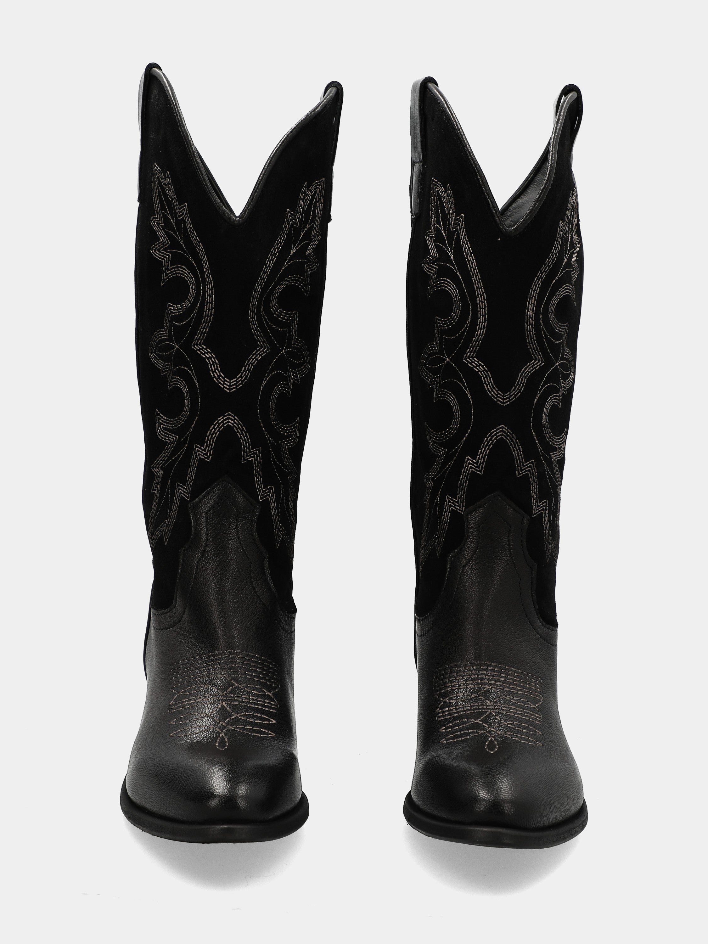 Bottes western à bottes en veau et suède noir brodé