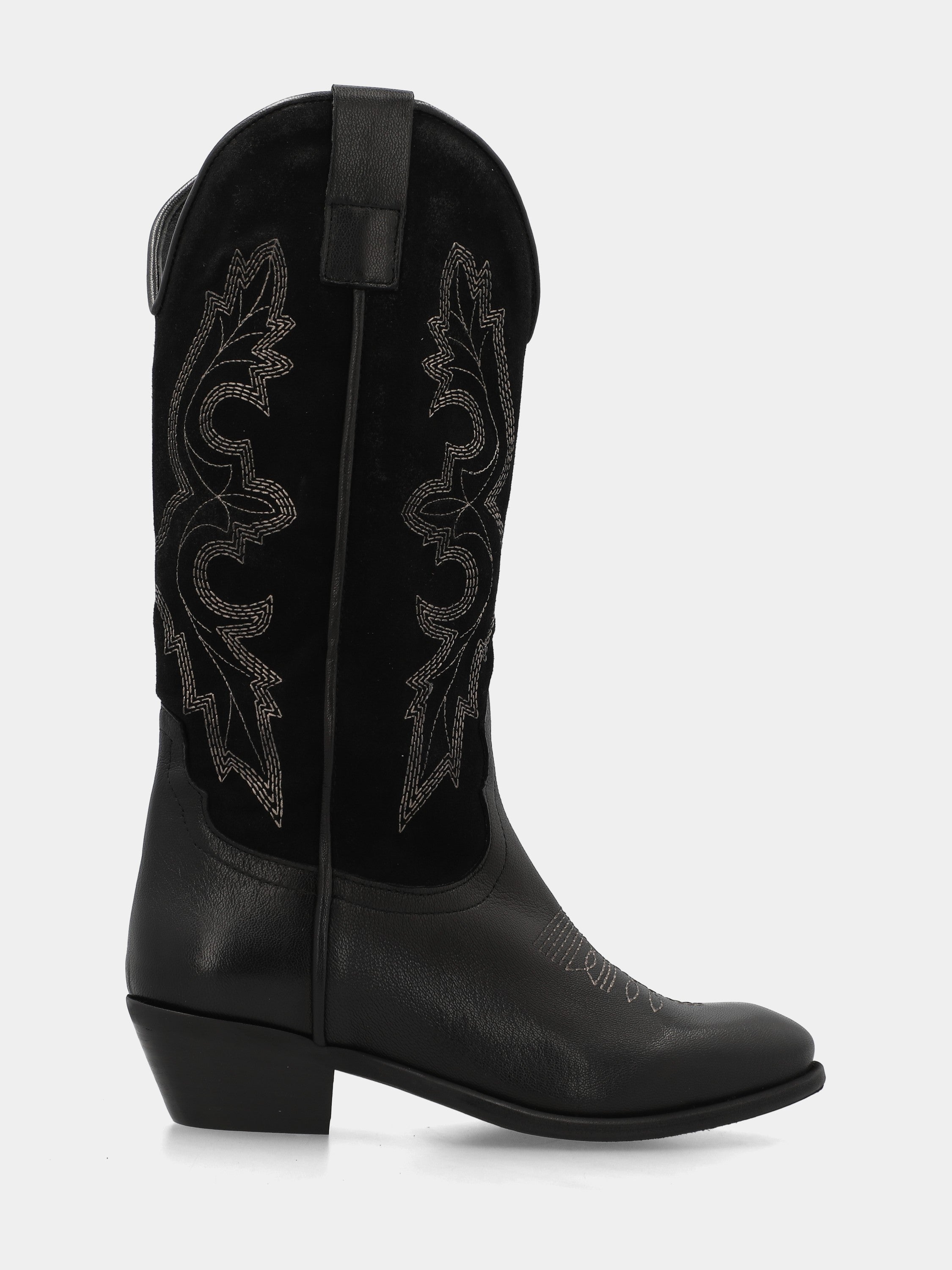 Bottes western à bottes en veau et suède noir brodé