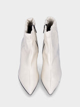 Tronchetto bianco in pelle con gambale con arricciatura elasticizzata