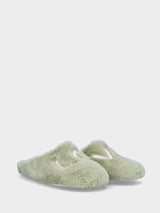 Pantofolina verde in tessuto con ricamo