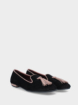 Pantofolina in nera in pelle con dettagli a contrasto