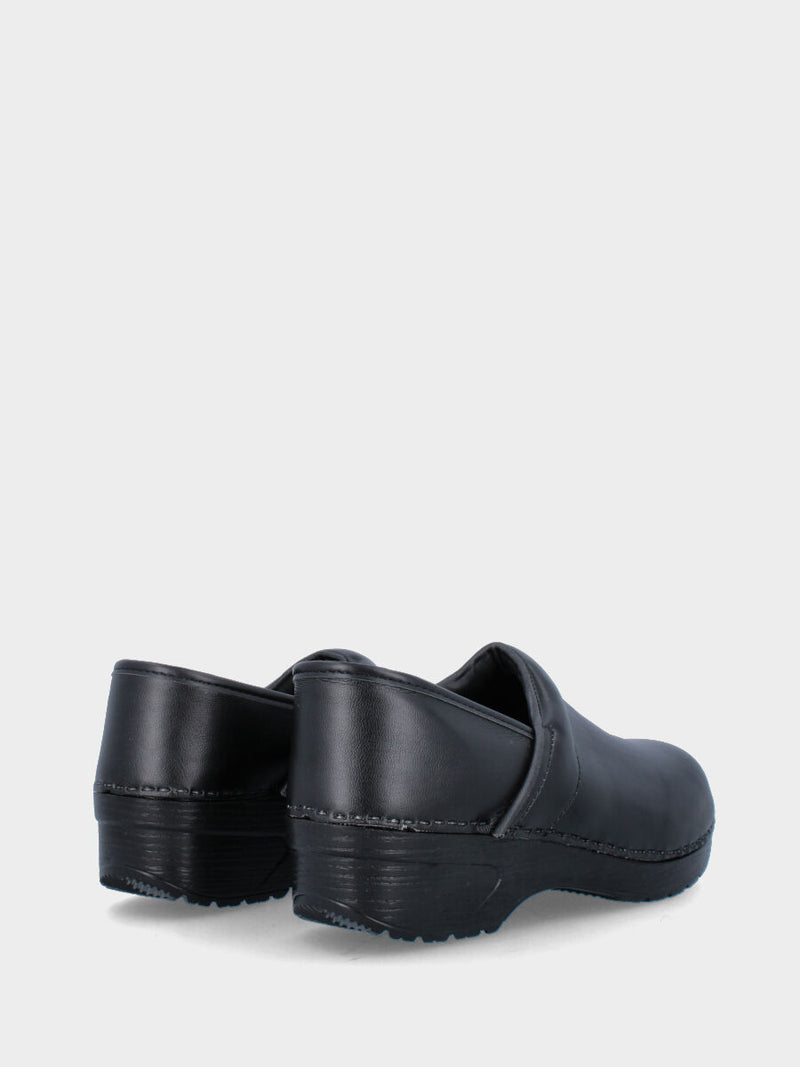 Pantofola nera in pelle con suola basculante