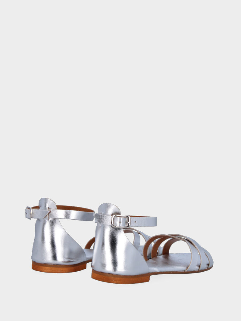 Sandalo laminato argento con listini incrociati