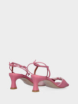 Sandalo rosa in pelle con fascetta rivoltata