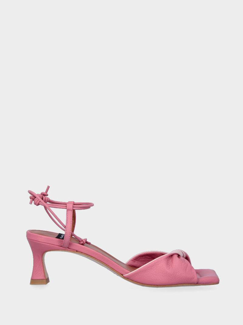 Sandalo rosa in pelle con fascetta rivoltata