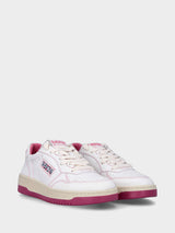 Sneakers bianca in pelle con dettagli crema e rosa