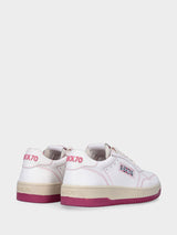 Sneakers bianca in pelle con dettagli crema e rosa