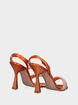 Sandalo arancione in tessuto con fascia di cristalli
