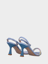Sandalo azzurro in pelle con fascetta di cristalli arcobaleno