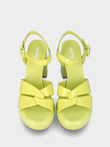 Sandalo con tacco giallo limone in pelle con fasce incrociate