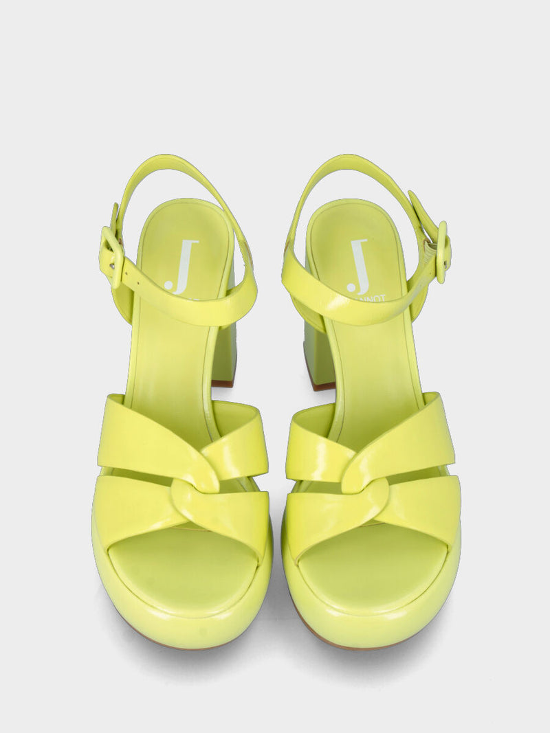 Sandalo con tacco giallo limone in pelle con fasce incrociate