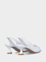 Sandalo slingback bianco in pelle aperto in punta