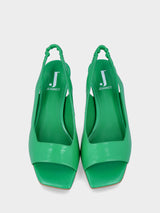 Sandalo slingback verde in pelle aperto in punta
