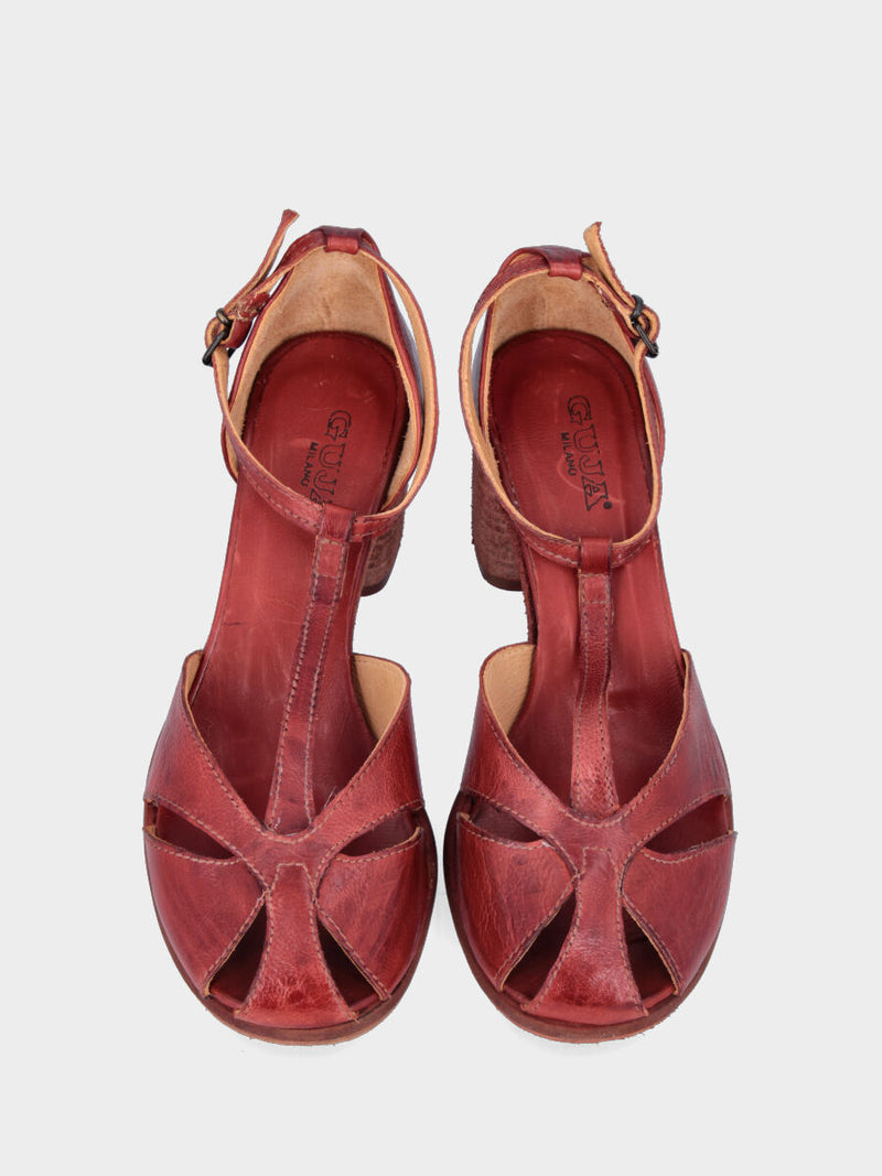 Sandalo rosso mattone in pelle con tomaia a spicchi