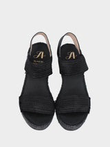 Sandalo nero in fibre naturali con doppia fascia