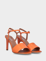 Sandalo con tacco arancione in pelle con fascia