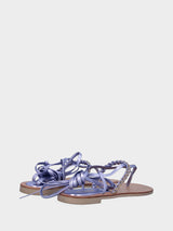 Sandalo ad infradito laminato lilla con treccia e lacci