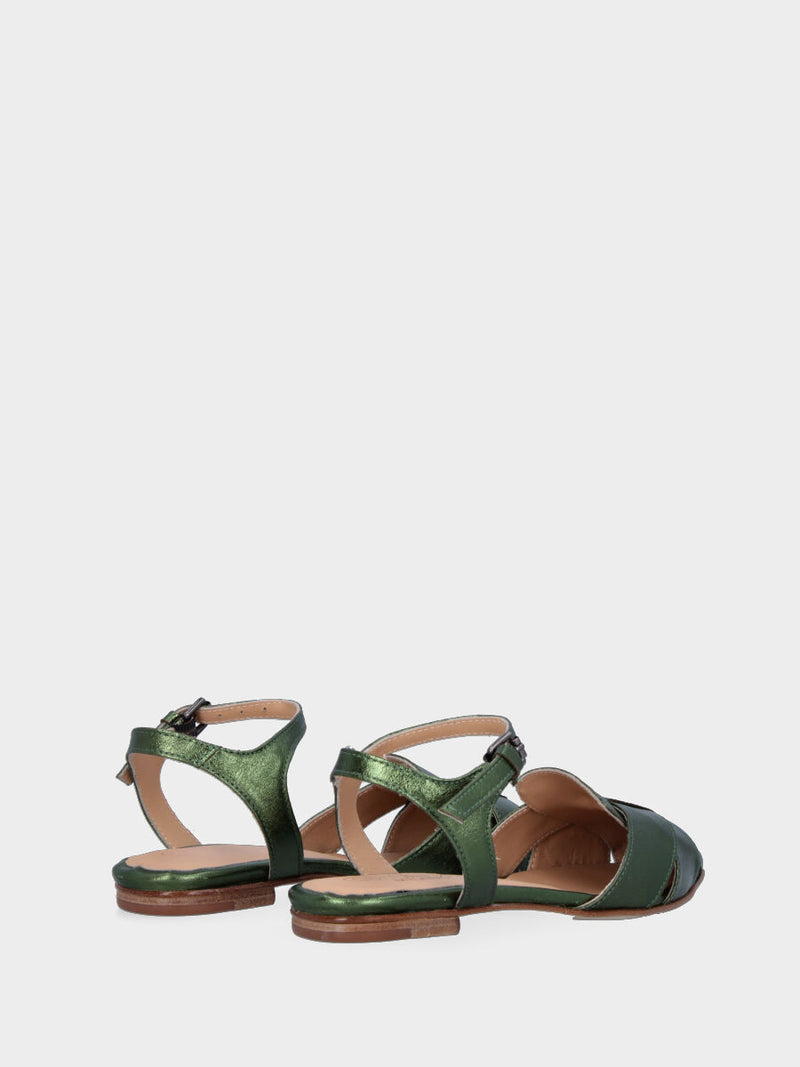 Sandalo laminato verde chiuso con fasce incrociate