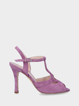 Sandalo lilla in pelle modello charleston con fasce incrociate