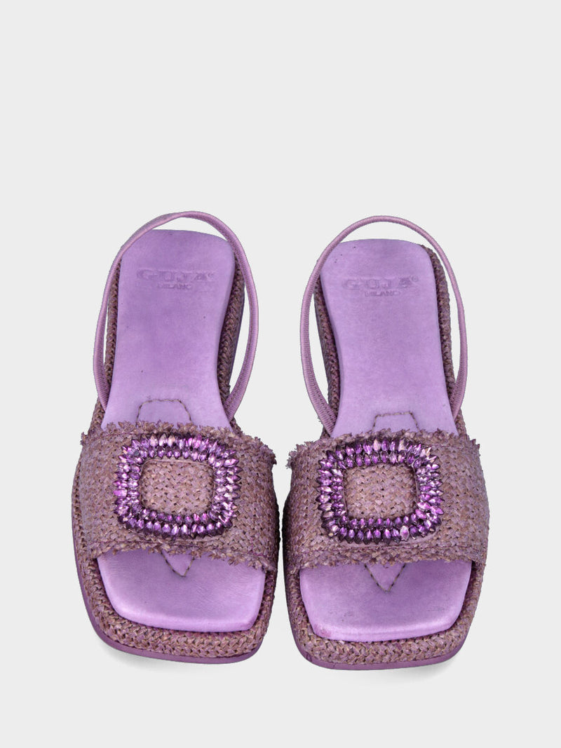 Sandalo lilla in fibre naturali con accessorio gioiello
