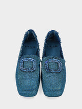 Mocassino blu in fibre naturali con accessorio gioiello