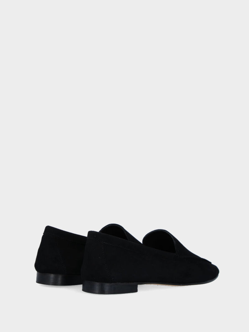 Pantofolina nera in camoscio a punta quadrata con profilo a rilievo